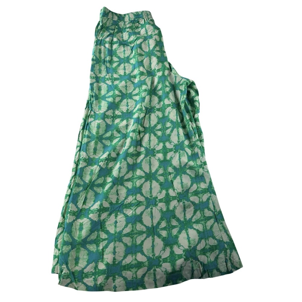 Utsa Women's Size XLarge Wide Leg Green & Turquoise Block Print Drawstring Pants - Picture 2 of 7